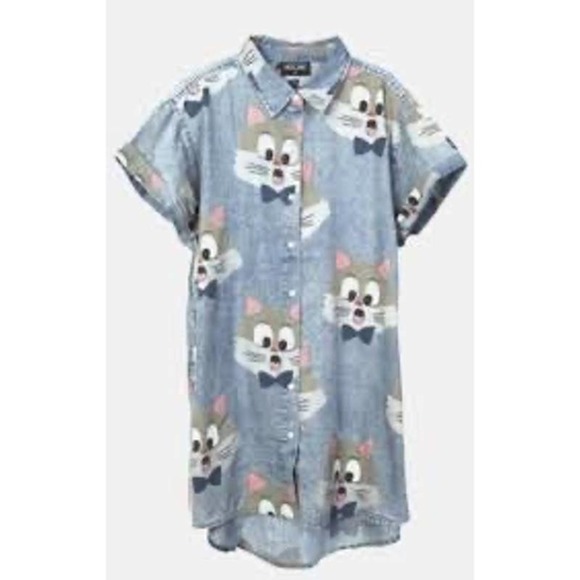Lazy Oaf Cat Shirt Dress, Sz SM - Picture 2 of 5